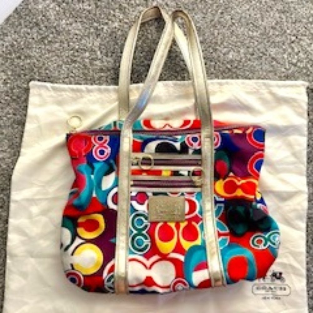 Coach Poppy Pop Signature C Glam Large Tote Bag, Multi-Colored Carryall Purse